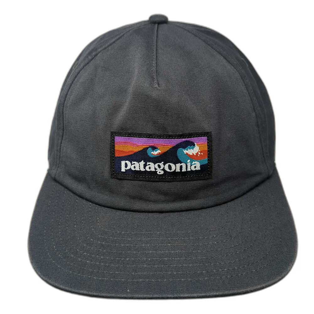 Patagonia 5 Panel Gray Hat One Size Wave Patch Snapback Ocean Sunset Embroidery